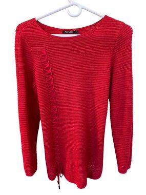 NIC+ZOE Crimson Lace-Up Ribbed Knit Pullover